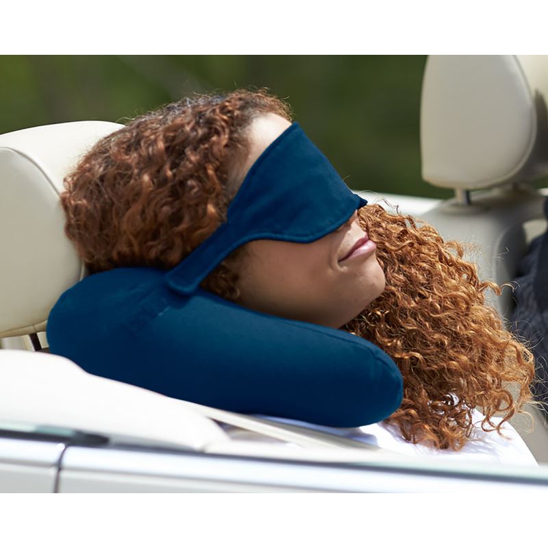 Nap X Travel Neck Pillow with Built-In Eye Mask - (Blue) for