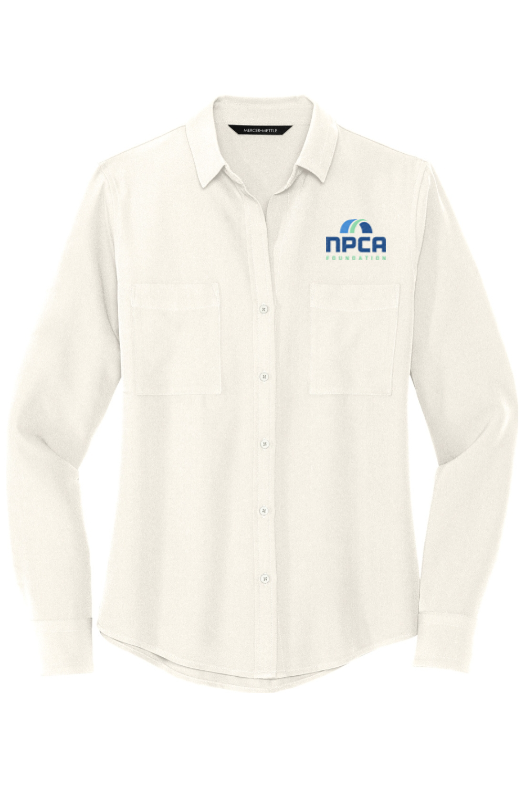 MERCER+METTLE Women's Stretch Crepe Long Sleeve Camp for