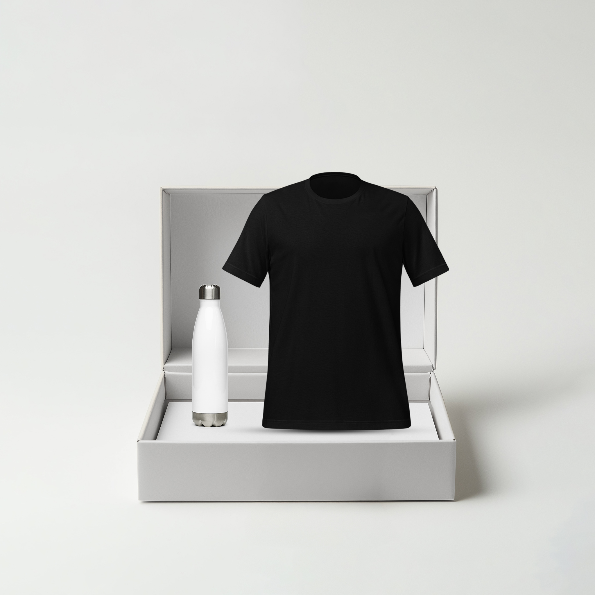 Black Shirt / White Bottle