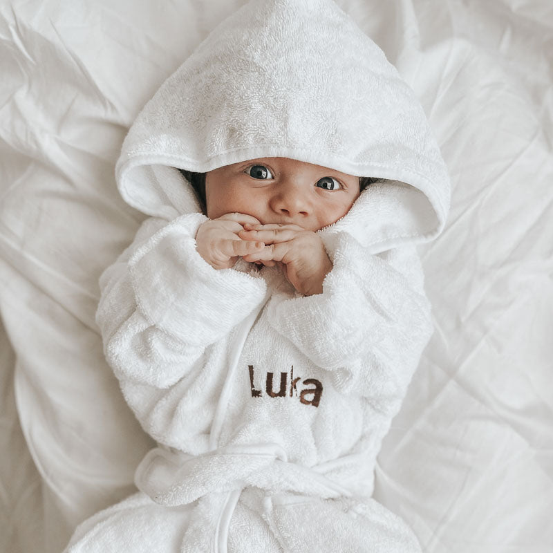 Personalised White Hooded Baby Robe for