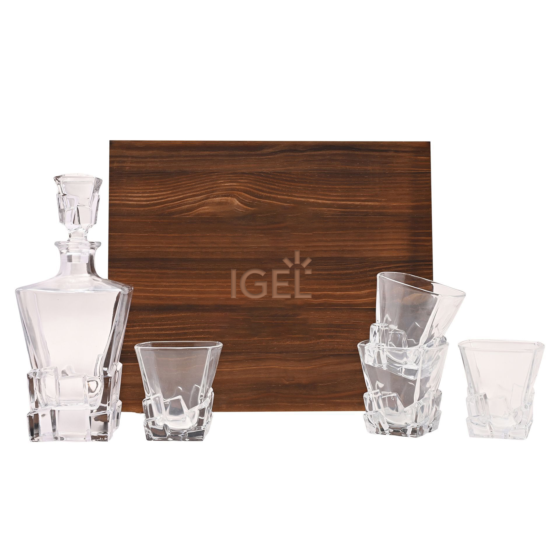 Whiskey Decanter | 4 Glasses + Wood Box for