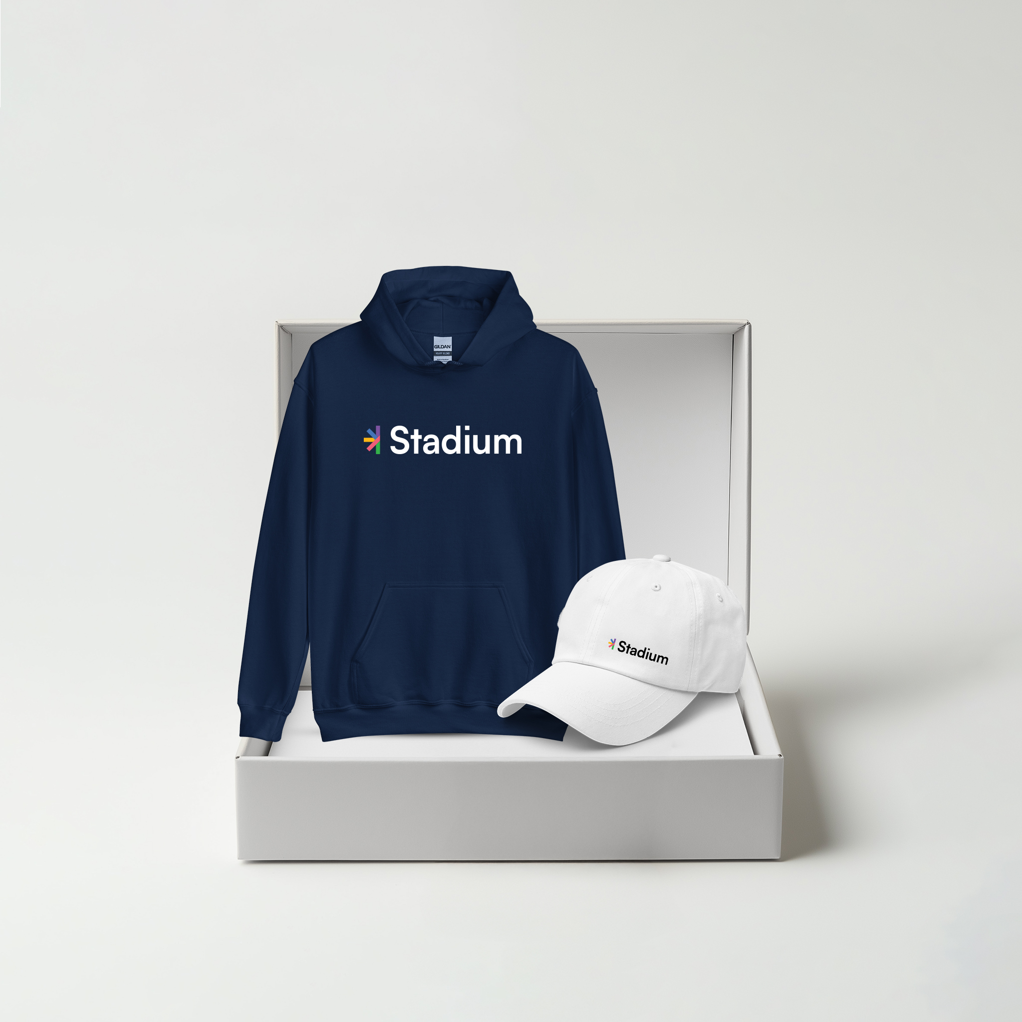 Navy Hoodie / White Cap