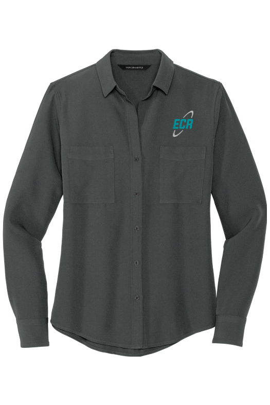 MERCER+METTLE Women's Stretch Crepe Long Sleeve Camp for