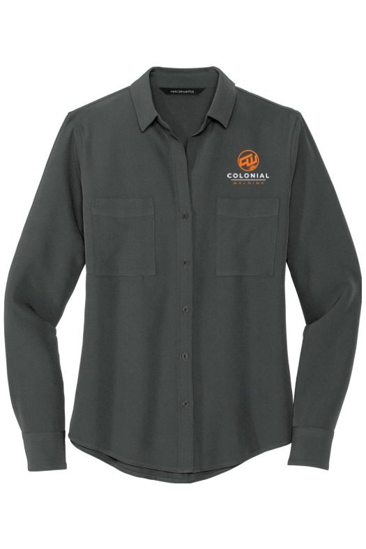 MERCER+METTLE Women's Stretch Crepe Long Sleeve Camp for