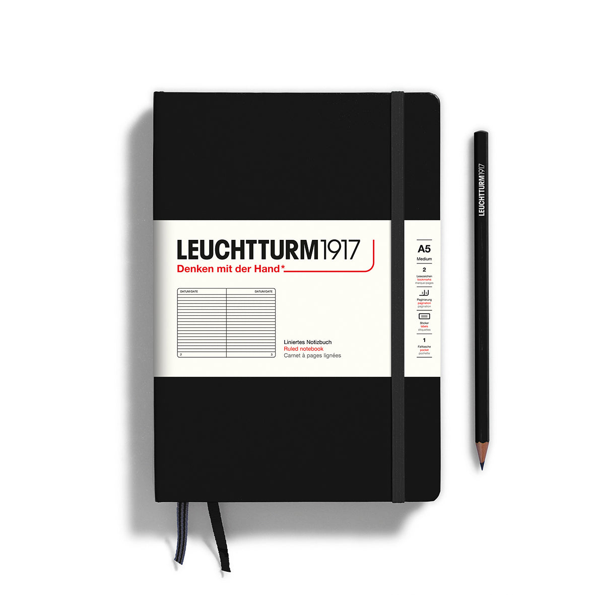 Leuchtturm1917 Hardcover A5 Medium Notebook Black - Ruled for